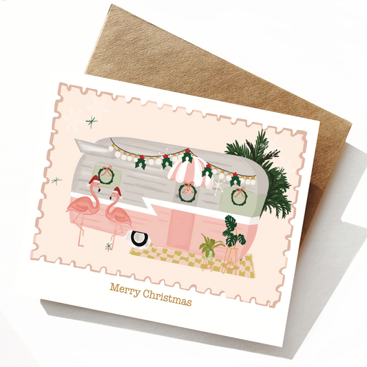 Flamingo Trailer Christmas Card