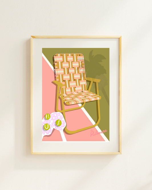 Vintage Tennis Patio Chair Art Print | Retro Country Club & Palm Beach Wall Art