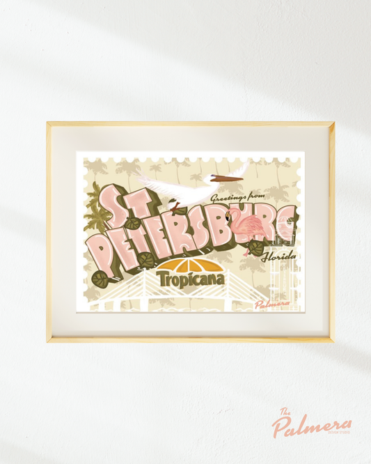 St. Pete Florida Art Print | Vintage St. Petersburg Tropical Wall Art & Souvenir